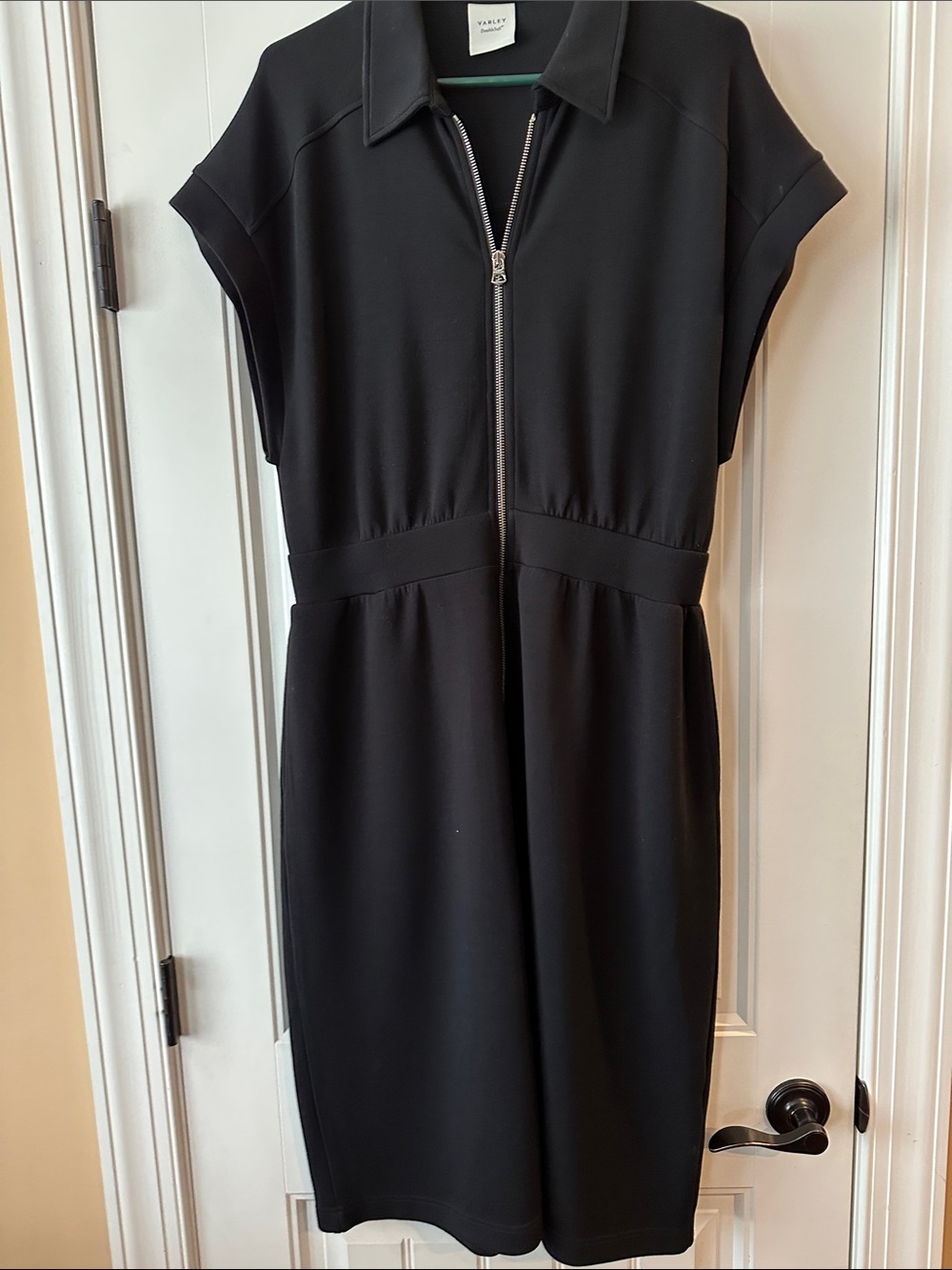 Varley Black Zip-Front Midi Dress
